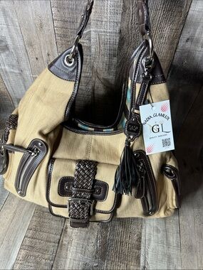 Rafe Beige and Dark Brown Shoulder Bag with Tassel